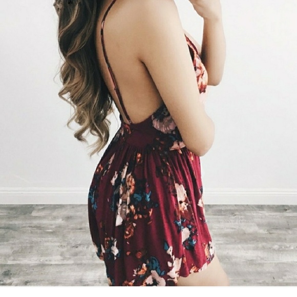 Burgundy Floral Romper - Picture 3 of 6